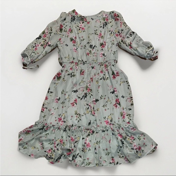 Taylor, green floral smocked Knee Length Dress, size 8, Elbow Balloon Sleeves - Picture 3 of 8